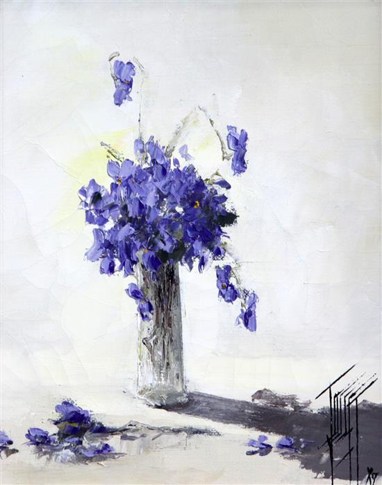 Robert Josset (French, 20th C.) Les artichauts en fleur and Violettes, 25.5 x 21in. and 11 x 9in.